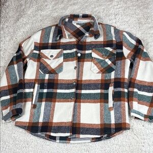 Miss Sparkling Women's Shacket, Plaid With Fall Colors, Size Medium